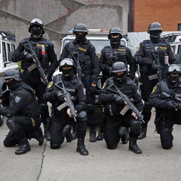 Heavily armed police in Bosnia