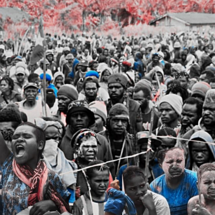 A composite image of hundreds of West Papuans marching