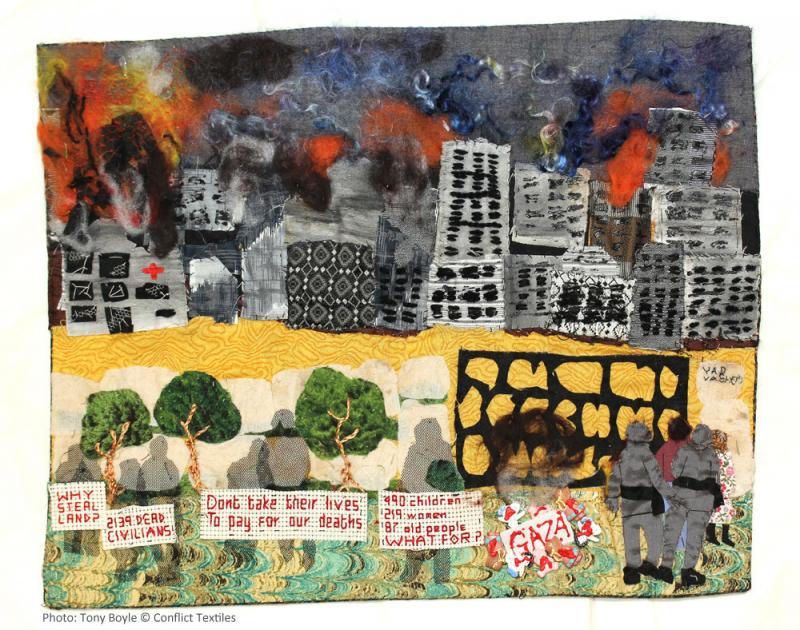 Gaza, English arpillera, Linda Adams, 2014, Photo Tony Boyle, Conflict Textiles collection