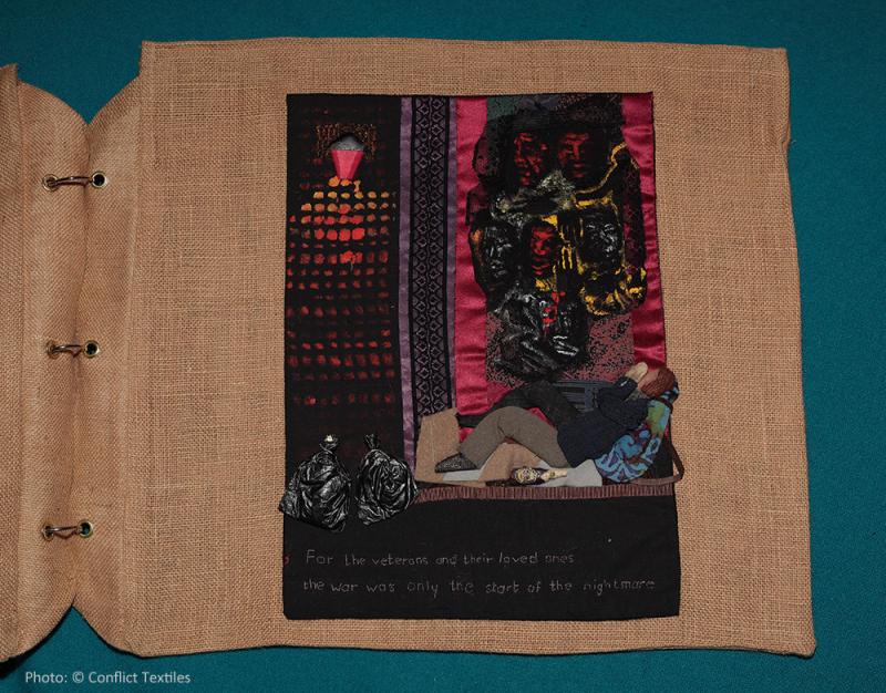 Soldiers back from the wars (4/4) – Return, English arpillera, Linda Adams, 2010, Photo Martin Melaugh, Conflict Textiles collection