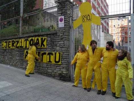 Activists in Spain, outside the Juan de Garay military barracks in Bilbao