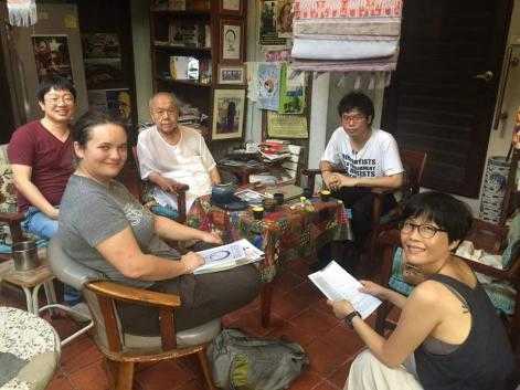 From L-R: Yongsuk, Hannah, Sulak Sivaraksa (a scholar of nonviolence and founder of the International Network of Engaged Buddhists), Netiwit and Jungmin