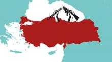 Map of Turkey with a broken rifle logo on top of it
