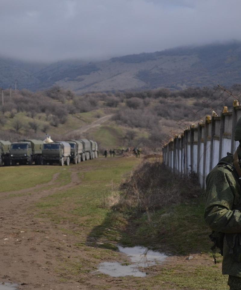 A soldier at Perevalne Military base in Crimea